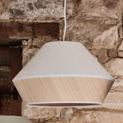 Abat-Jour Suspension|Abat-Jour Naturel*alinea Abat-jour en chêne et tissu D40cm - Blanc