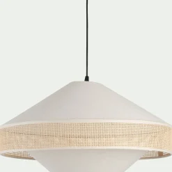 Abat-Jour Suspension|Abat-Jour Naturel*alinea Abat-jour en lin et cannage D50cm - Blanc
