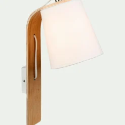 Applique Murale*alinea Applique murale en bois et abat-jour coton - H40cm Blanc