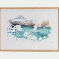 Toile, Tableau Et Affiche*alinea Aquarelle encadrée bateau 38x53cm - Bleu