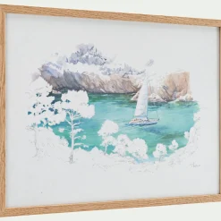 Toile, Tableau Et Affiche*alinea Aquarelle encadrée bateau 38x53cm - Bleu