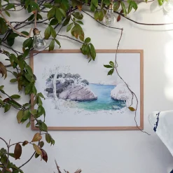 Toile, Tableau Et Affiche*alinea Aquarelle encadrée crique 38x53cm - Bleu