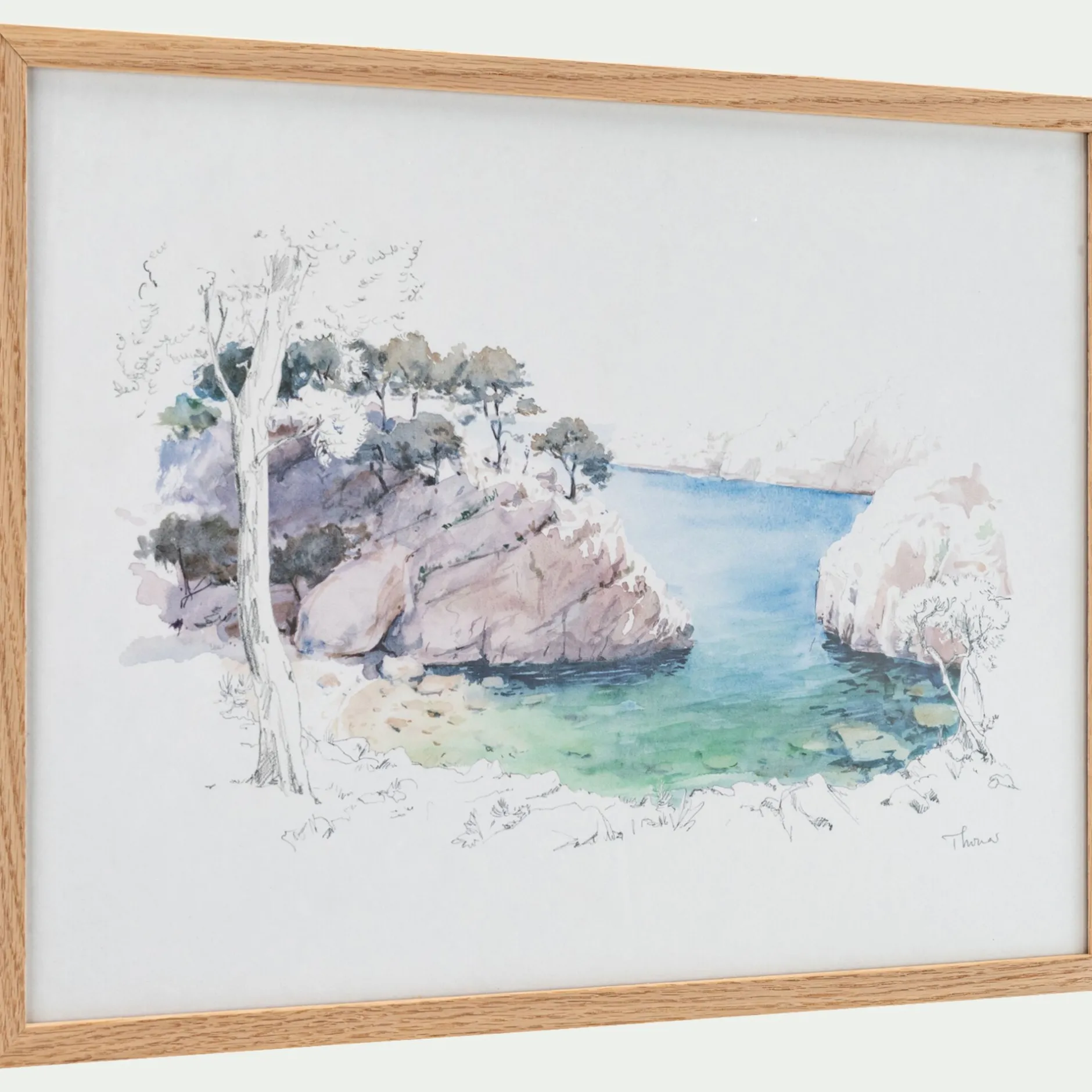 Toile, Tableau Et Affiche*alinea Aquarelle encadrée crique 38x53cm - Bleu