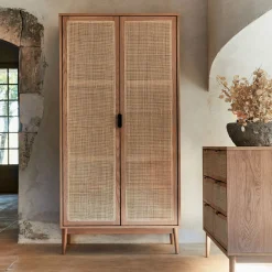 Armoire*alinea Armoire 2 portes battantes en bois et cannage H180cm - Bois clair