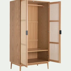 Armoire*alinea Armoire 2 portes battantes en bois et cannage H180cm - Bois clair