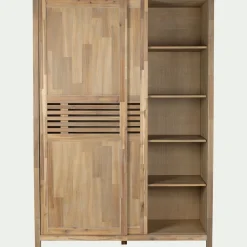 Armoire*alinea Armoire 2 portes coulissantes en acacia massif H203cm - bois clair Bois foncé