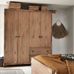 Armoire*alinea Armoire 4 portes et 2 tiroirs en acacia massif l190xh220cm - Bois clair