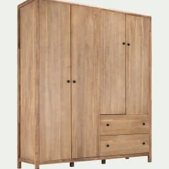 Armoire*alinea Armoire 4 portes et 2 tiroirs en acacia massif l190xh220cm - Bois clair