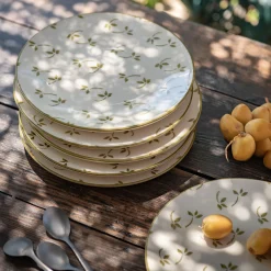 Assiette*alinea Assiette à dessert à motif floral vert en faïence D22cm - Blanc