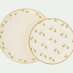 Assiette*alinea Assiette à dessert à motif floral vert en faïence D22cm - Blanc