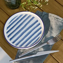 Assiette*alinea Assiette à dessert en céramique D20cm à rayures - Blanc