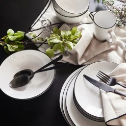 Assiette*alinea Assiette à dessert en grès avec liserai noir D19,2cm - Blanc