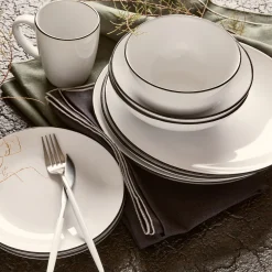 Assiette*alinea Assiette à dessert en grès avec liserai noir D19,2cm - Blanc