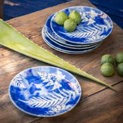 Assiette*alinea Assiette à dessert motif fougère en grès D21,6cm - Bleu