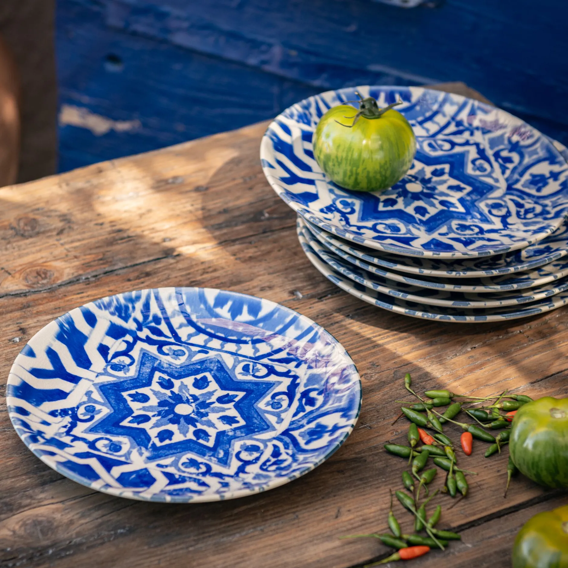 Assiette*alinea Assiette à dessert motif mandala en grès D21,6cm - Bleu