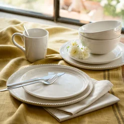 Assiette*alinea Assiette plate avec liseré perlé en porcelaine D27,60cm - ventoux Blanc