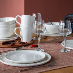 Assiette*alinea Assiette plate avec liseré perlé en porcelaine D27,60cm - ventoux Blanc