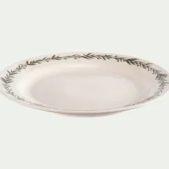 Assiette|Assiette De Noël*alinea Assiette plate avec motif houx en grès D28cm - Blanc