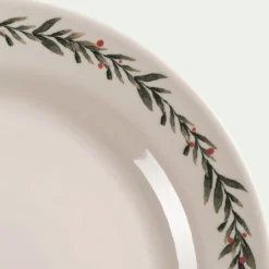 Assiette|Assiette De Noël*alinea Assiette plate avec motif houx en grès D28cm - Blanc