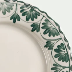 Assiette*alinea Assiette plate en grès à motif floral vert D28cm - Blanc
