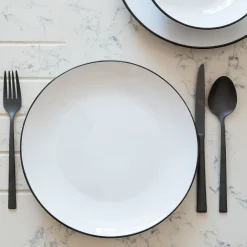 Assiette*alinea Assiette plate en grès avec liseré noir D26,8cm - Blanc