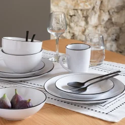 Assiette*alinea Assiette plate en grès avec liseré noir D26,8cm - Blanc