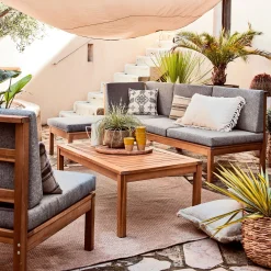 Canapé Extérieur|Salon De Jardin Modulable*alinea Banquette de jardin en acacia et coussin - (2 places) Gris