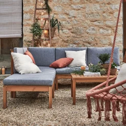 Canapé Extérieur|Salon De Jardin Modulable*alinea Banquette de jardin en acacia et coussin - (2 places) Gris