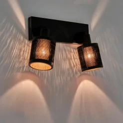 Spot|Applique Murale*alinea Barre de 2 spots électrifiés en acier et rotin - Noir