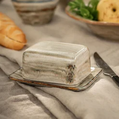 Vaisselle Petit Déjeuner*alinea Beurrier en grès réactif 9,5x12,5cm - Gris
