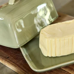 Vaisselle Petit Déjeuner*alinea Beurrier en grès 13x20cm - Vert