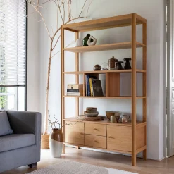 Bibliothèque Et Étagère*alinea Bibliothèque en chêne avec 2 tiroirs et 2 placards - Bois clair