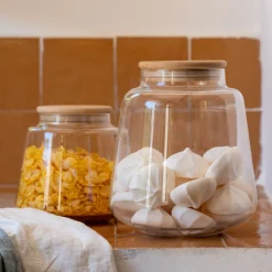 Bocal De Cuisine*alinea Bocal conique en verre avec couvercle en bambou 1L - Transparent