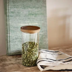 Bocal De Cuisine*alinea Bocal en verre avec couvercle en acacia 1L - Transparent