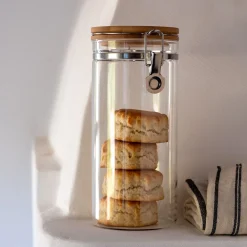 Bocal De Cuisine*alinea Bocal en verre avec couvercle en bambou 1,4L - Transparent