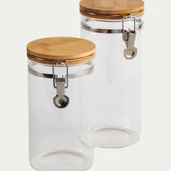 Bocal De Cuisine*alinea Bocal en verre avec couvercle en bambou 1,4L - Transparent