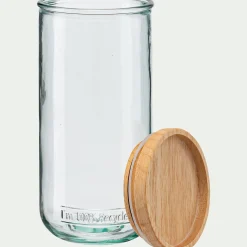 Bocal De Cuisine*alinea Bocal en verre recyclé avec couvercle en bois 82cl - Transparent