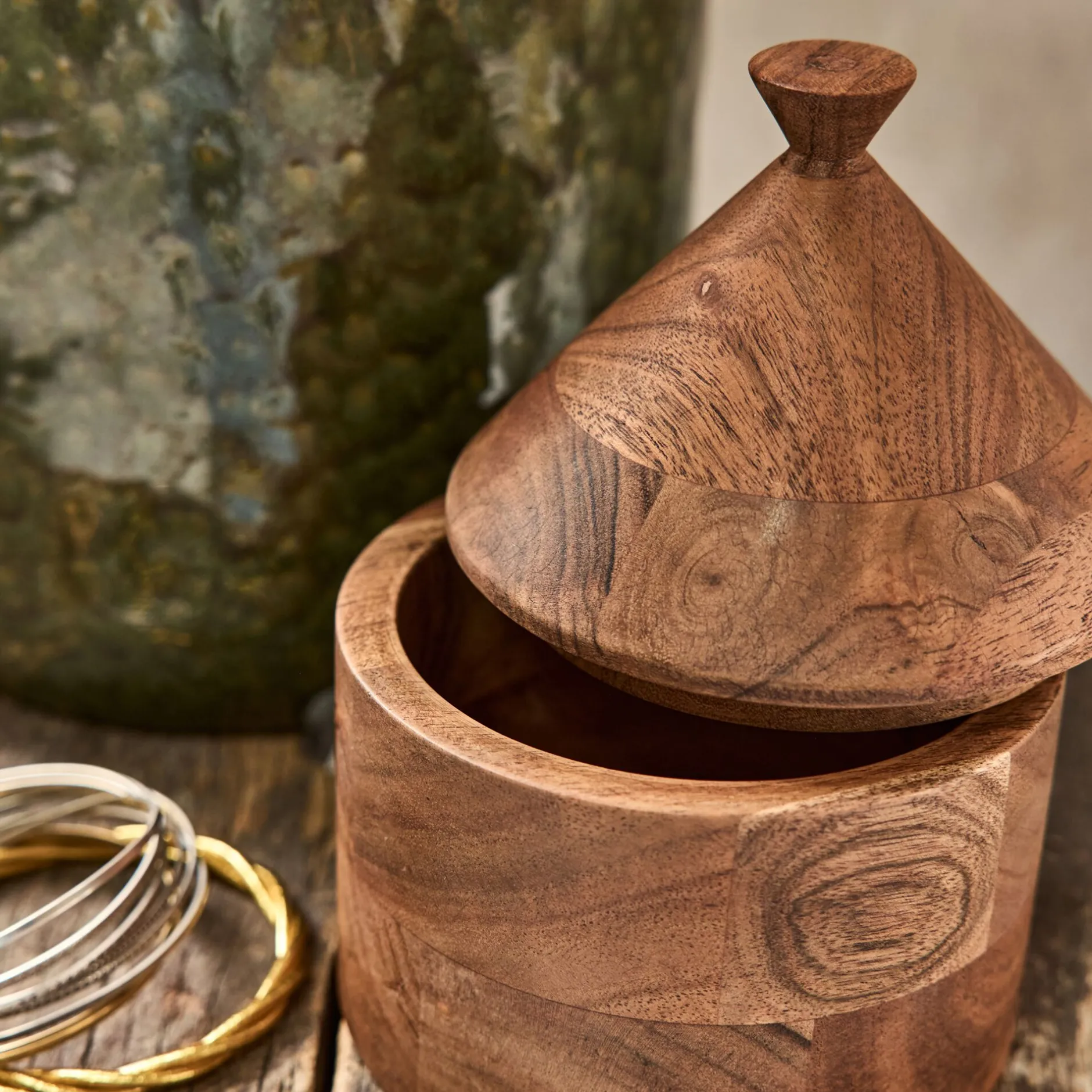 Décoration À Poser*alinea Boite décorative en bois d'acacia D12xH16cm - Naturel