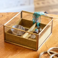 Boîte De Rangement|Décoration À Poser*alinea Boite en laiton et en verre 15,5x15,5x8cm - Doré