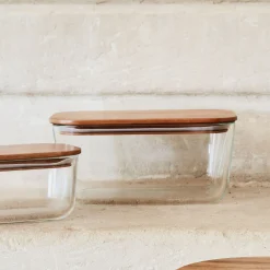 Bocal De Cuisine*alinea Boîte rectangulaire en verre avec couvercle en bois H7,90cm Transparent