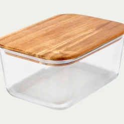 Bocal De Cuisine*alinea Boîte rectangulaire en verre couvercle en bois H9cm Transparent