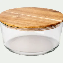 Bocal De Cuisine*alinea Boîte ronde en verre avec couvercle en bois D18,6cm Transparent