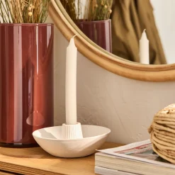 Bougeoir*alinea Bougeoir rond en grès D14xH5cm - Blanc