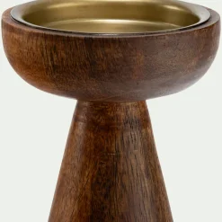 Bougeoir*alinea Bougeoir sur pied en bois de manguier H21,5cm - bois foncé