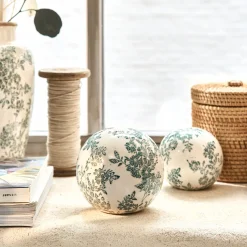 Décoration À Poser*alinea Boule de noel motif fleuri en céramique D11,8cm - Blanc