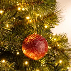 Boule De Noël*alinea Boule de Noël à motif en papier mâché peinte à la main D7cm - Rouge