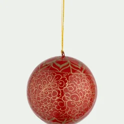 Boule De Noël*alinea Boule de Noël à motif en papier mâché peinte à la main D7cm - Rouge
