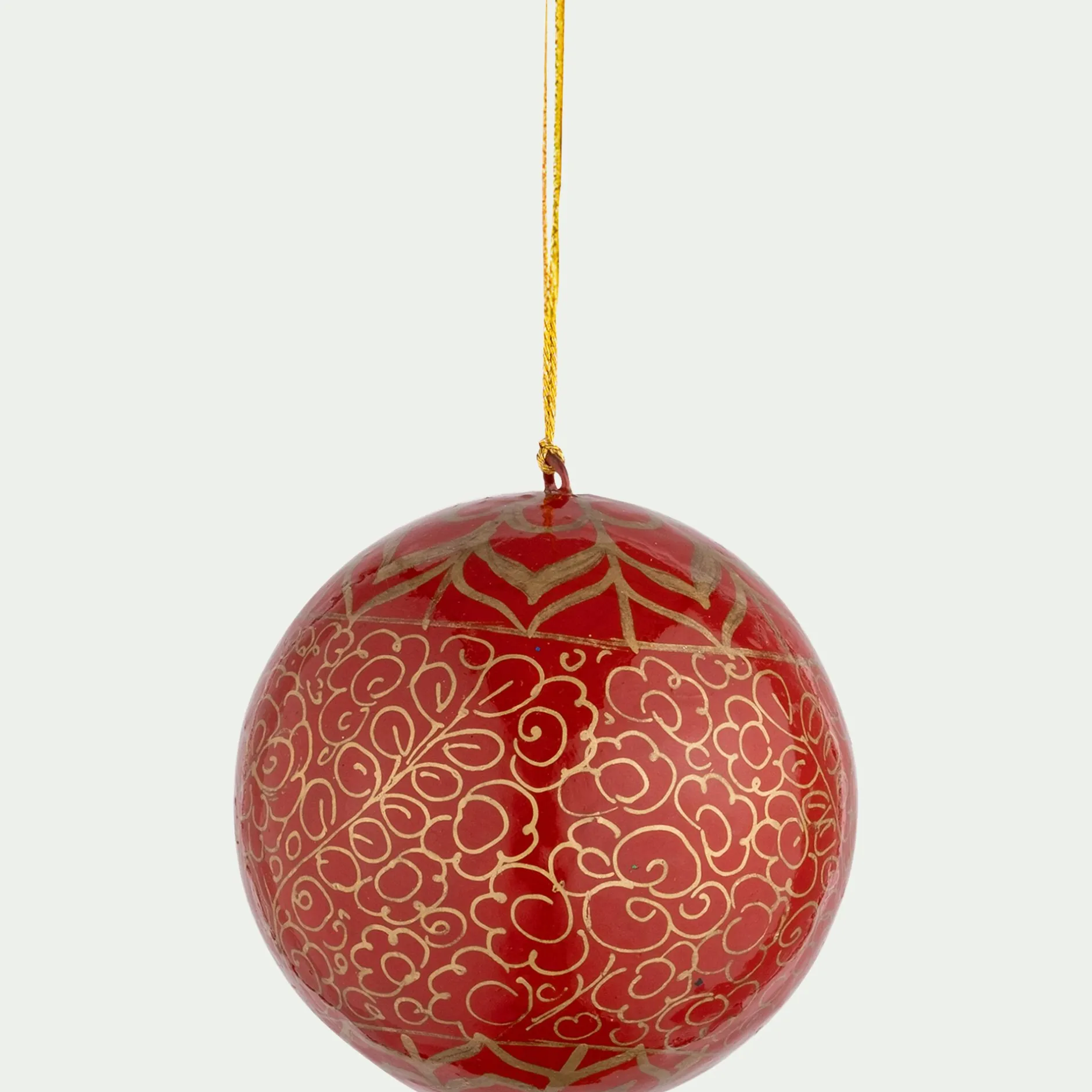 Boule De Noël*alinea Boule de Noël à motif en papier mâché peinte à la main D7cm - Rouge