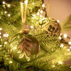 Boule De Noël*alinea Boule de Noël en verre à motif végétal D7,5cm - Vert