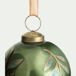 Boule De Noël*alinea Boule de Noël en verre à motif végétal D7,5cm - Vert